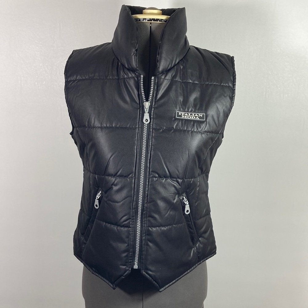 Italian Moda Black Quilted Zipper Front Vest Size S